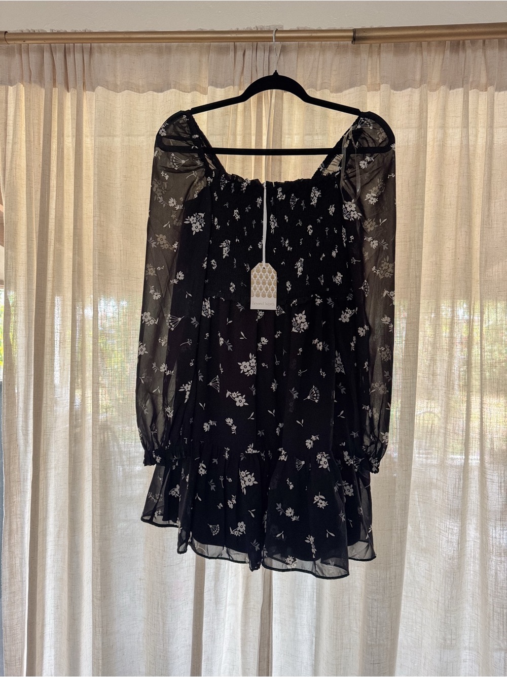 Black Floral Sheer Long Sleeve Mini Dress